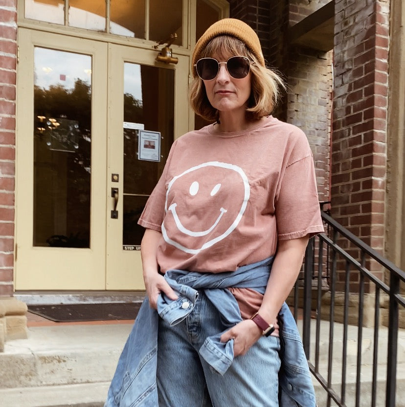 Smiley Face Rose Graphic Tee